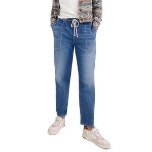 MADEWELL Pull On Relaxed Jeans in Medium Wash Utility style with Drawstring SZ L